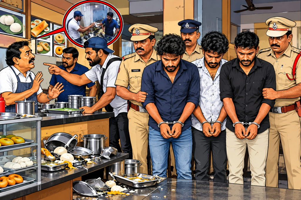 హోటళ్లు, టిఫిన్ సెంటర్ల యజమానులను బెదిరించి డబ్బులు వసూలు చేస్తున్న ముఠా అరెస్ట్